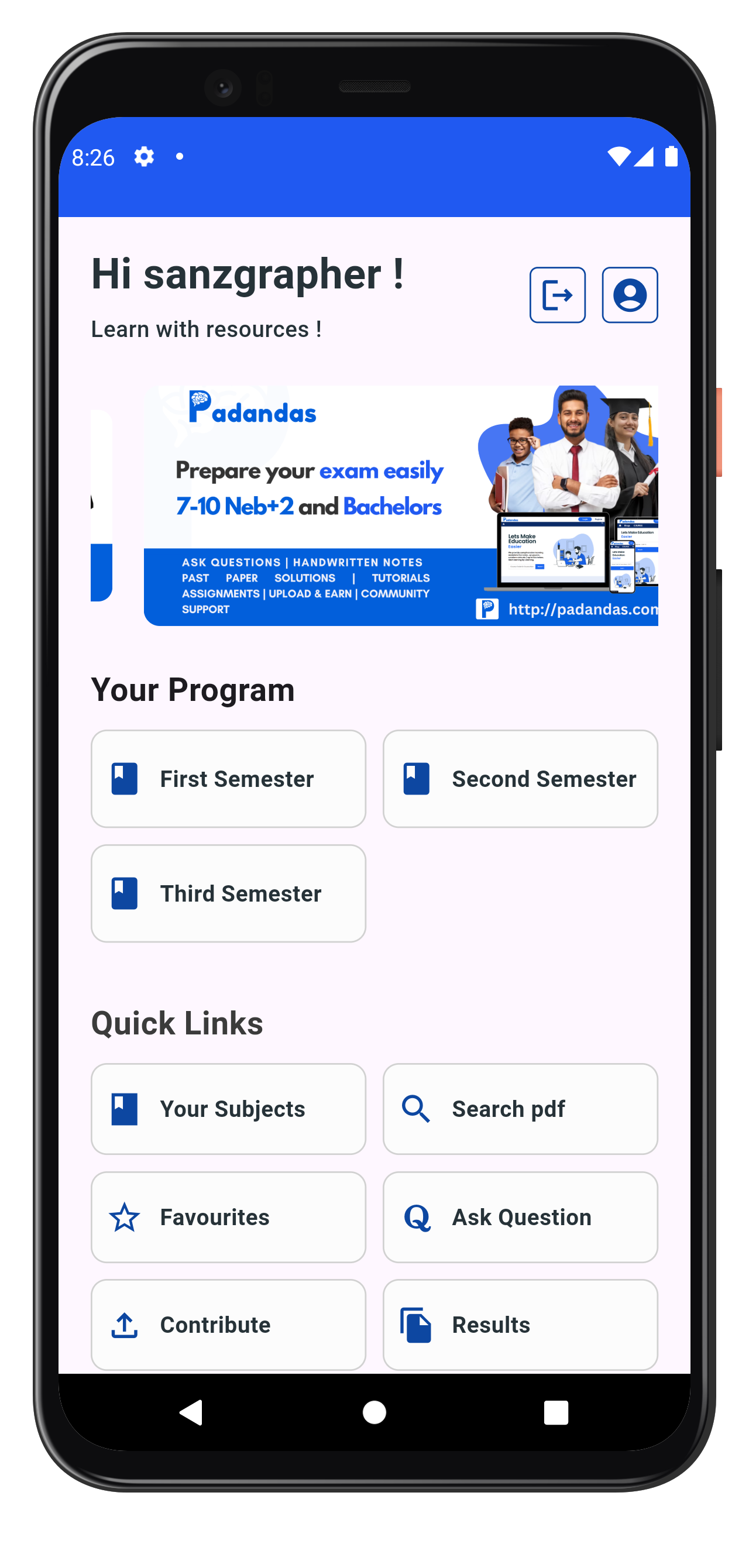 App home screen